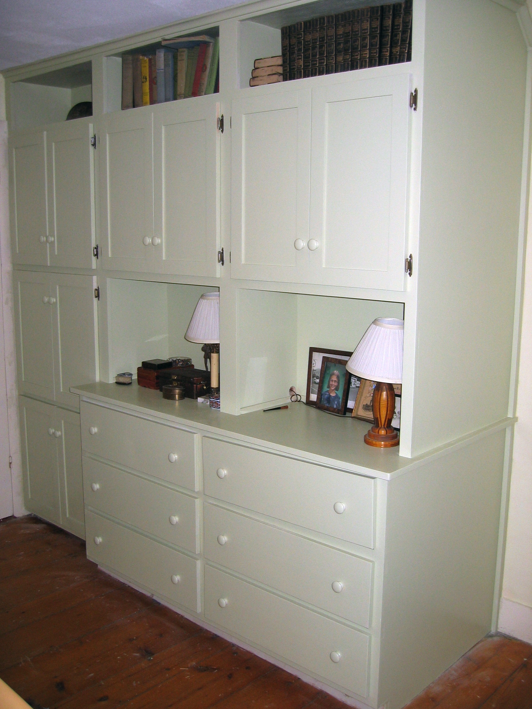 built-in dressers/cabinets/shelves designed and built for D and M 